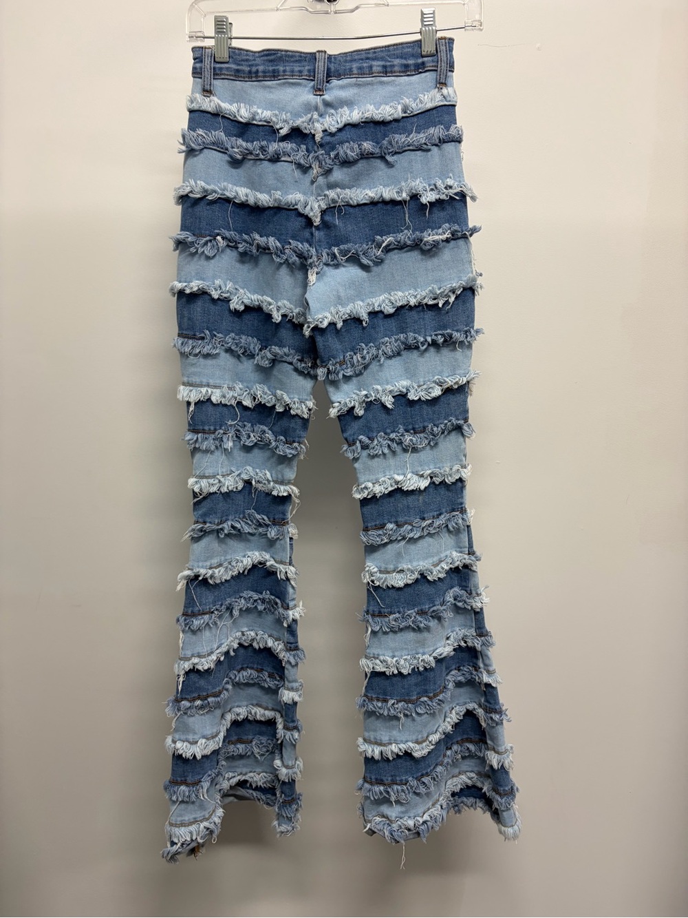Frayed Stripe Two-Tone Blue Women's Jeans - Picture 2 of 4